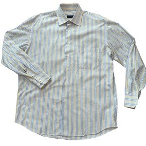 CANALI Made Italy Button Up Shirt Men’s Size 42 16 1/2 Long Sleeve Yellow‎ Blue